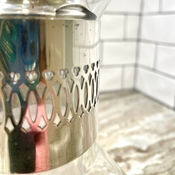 Vintage Glass and Silver Pitcher Carafe with Plastic Ice Cooling Tube Chill It - Picture 11 of 14